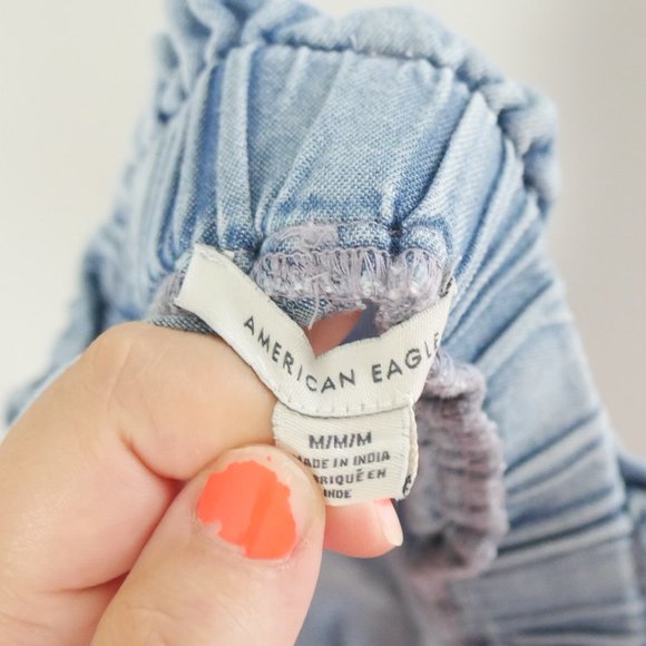 American Eagle Medium Wash Paperbag Waist Denim Jean Shorts Pockets Medium - Picture 13 of 13